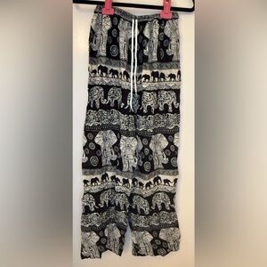 Elephant Print Black and White Women's Pants